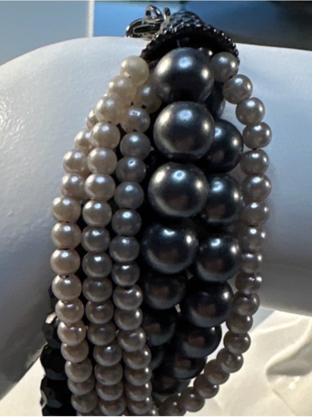 Multi-Strand Gray and Black Beaded Bracelet - Women Jewelry